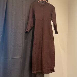Brown Textured Long Sleeve Dress
